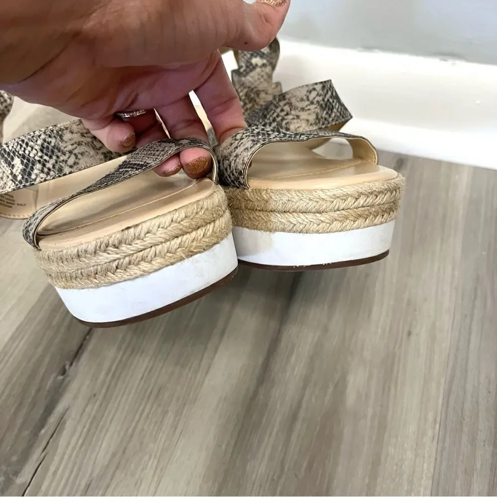 Sole Society Shoes Women's 10 Aven‎ Espadrille Snake Print Stretchy Strap Wedge